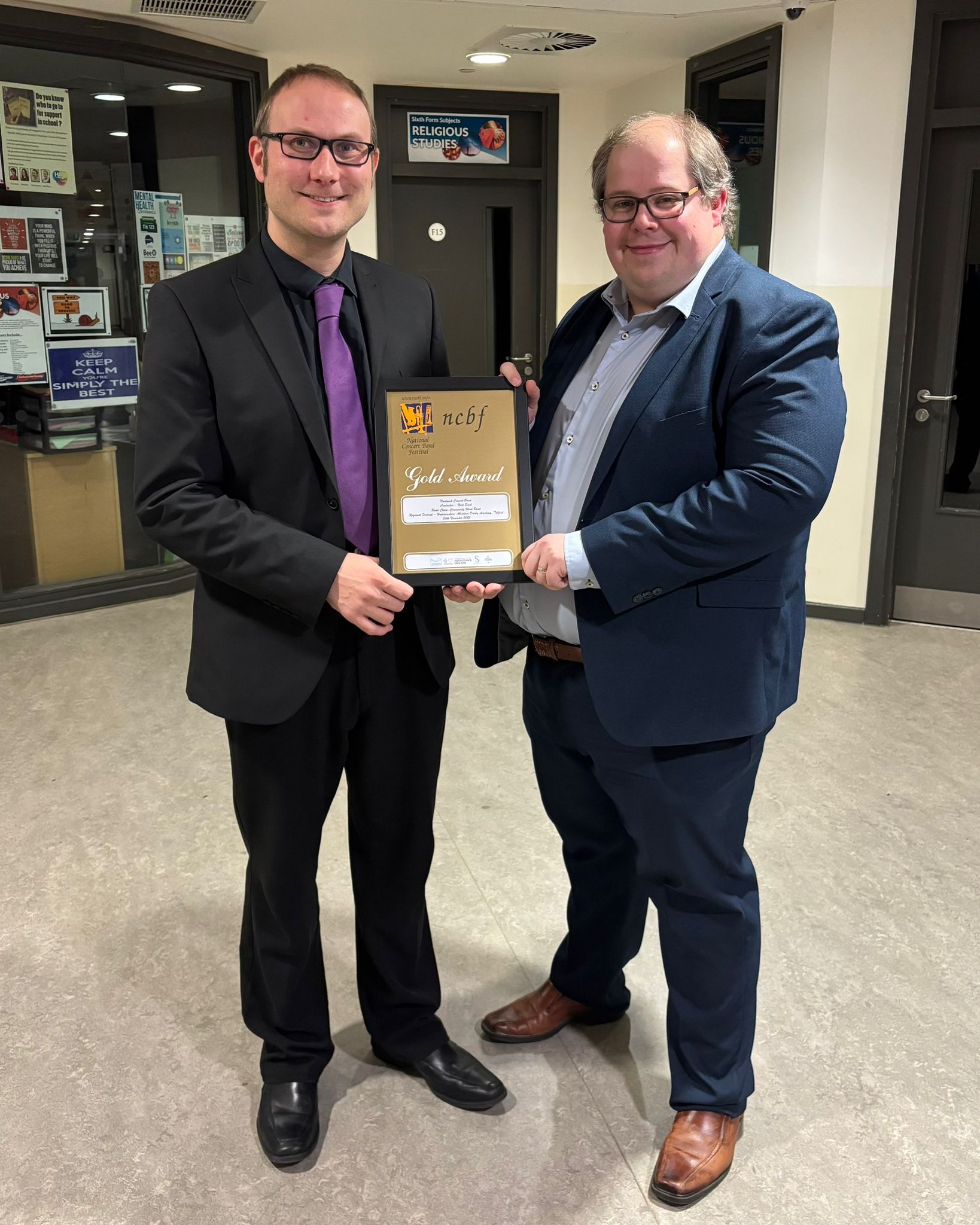  Chairman, Nick Thayer, and Musical Director, Nick Birch, with the Gold Award certificate presented to Nantwich Concert Band at the National Concert Band Festival event in Telford, 30th November 2025