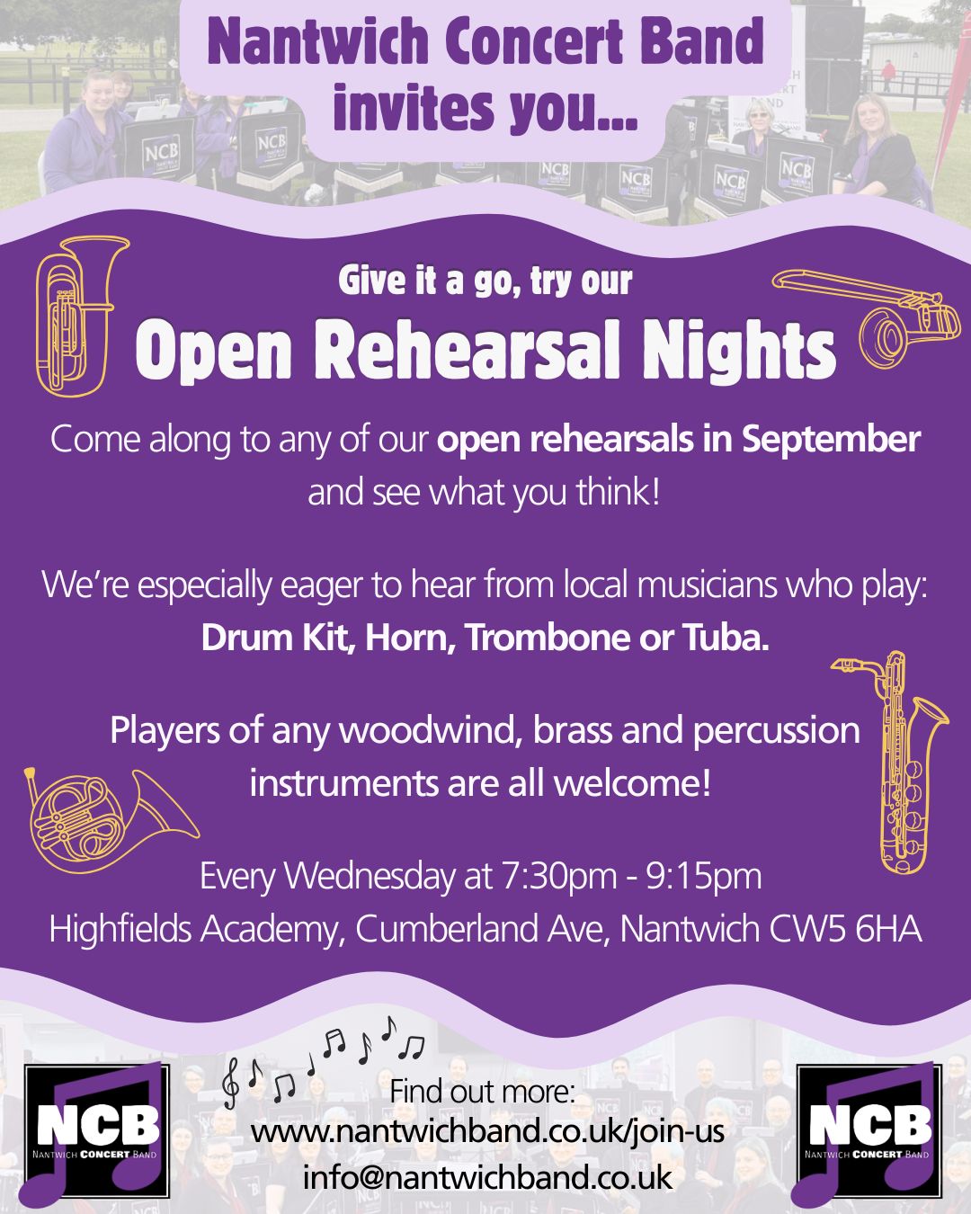 Nantwich Concert Band Welcomes New Musicians for September Open Rehearsals